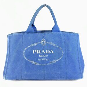PRADA Canapa L Hand Bag Tote Bag Canvas blue/White